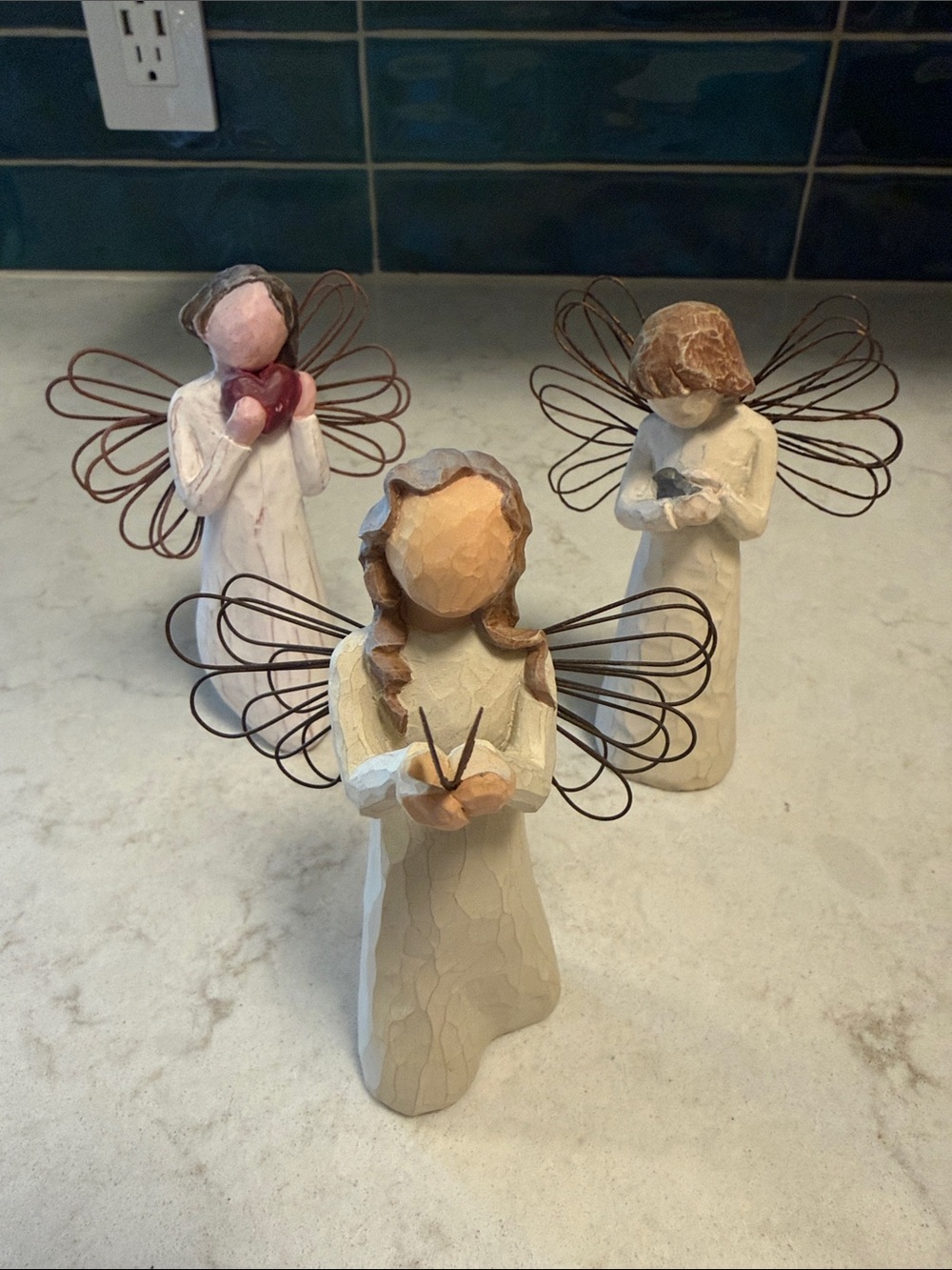Demdaco Willow Tree Cream Angel Figurines, set of 3: healing, freedom, heart